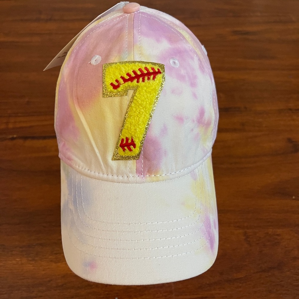 softball hat chenille letter “K” never worn NWOT Distressed